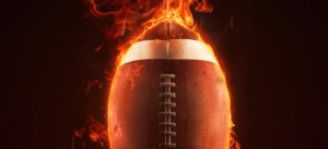 Football engulfed in flames, symbolizing intensity and passion for the sport.